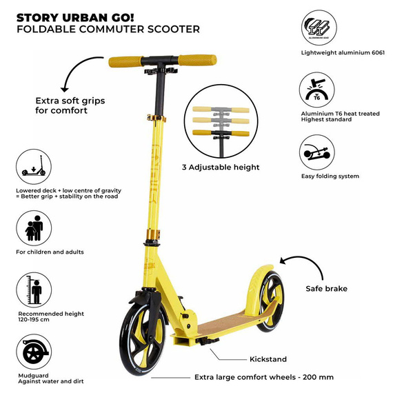 Přepravní koloběžka s velkými koly Story Urban GO! Žlutý