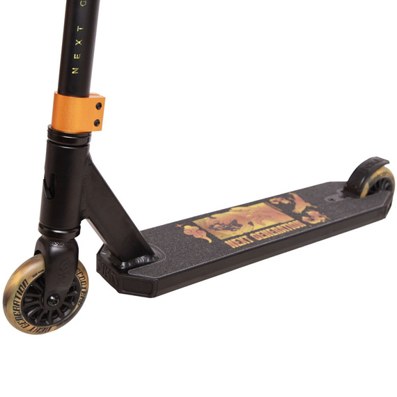 Hulajnoga Wyczynowa Aluminiowa Lekka dla młodych riderów NKD Next Generation Czarno-Złoty wys. 79,4 cm