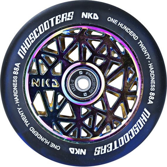 Kolečko pro koloběžku NKD Black Widow Blue and Rainbow 120 mm