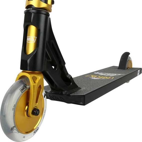 Vysoce výkonná hliníková koloběžka Lehká velká kvalitní široká plošina a řídítka 91 cm NKD Nitro Street Black Gold