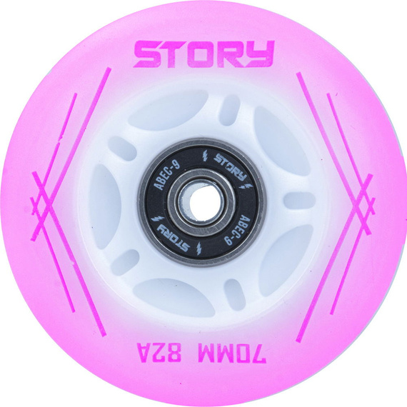 Svítící kolečka inline bruslí Story Pink LED 64 mm (8 ks).)