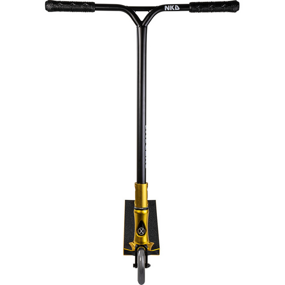 Výkonnostní koloběžka Velká hliníková lehká široká řídítka a platforma NKD Extreme Goldanodized wys. 91 cm