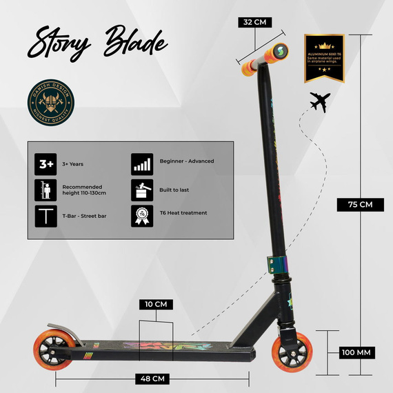 Hulajnoga Wyczynowa Story Blade Stunt Scooter Czarno-Tęczowy wys. 75 cm