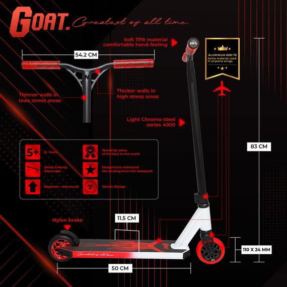 NKD GOAT Stunt scooter Bílý a červený wys. 83 cm