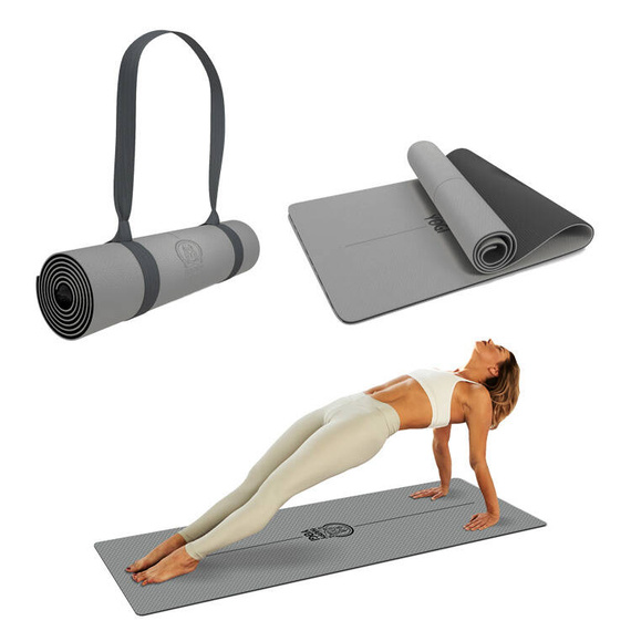 Happy Yoga Set: TPE 6 mm ECO protiskluzová podložka na jógu + 2x korkový blok na jógu