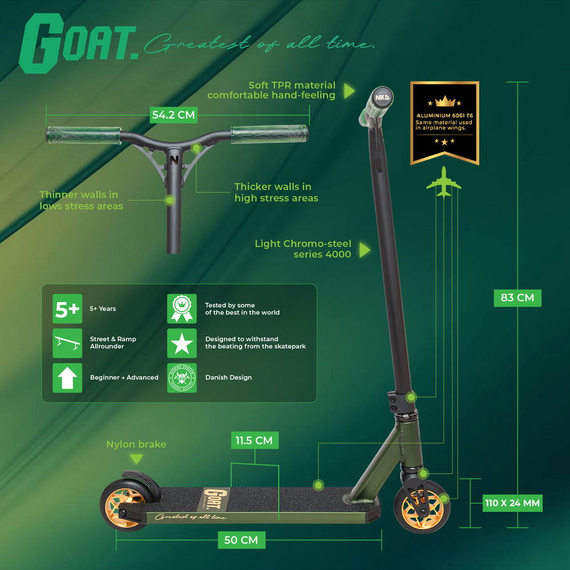 Výkonný skútr NKD GOAT Stunt Green wys. 83 cm