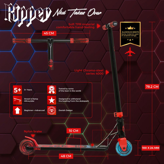 NKD Ripper Stunt Scooter Black and Red wys. 78,2 cm