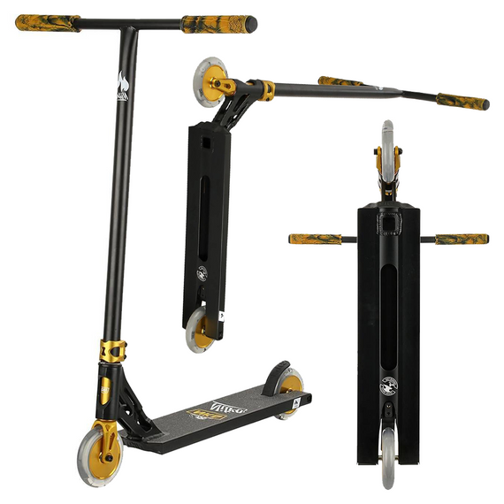 Vysoce výkonná hliníková koloběžka Lehká velká kvalitní široká plošina a řídítka 91 cm NKD Nitro Street Black Gold