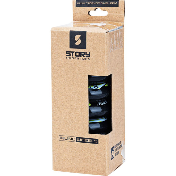 Story Inline brusle kolečka černá/žlutá 64 mm (8 ks) kolečka s ložisky pro kolečkové brusle.)