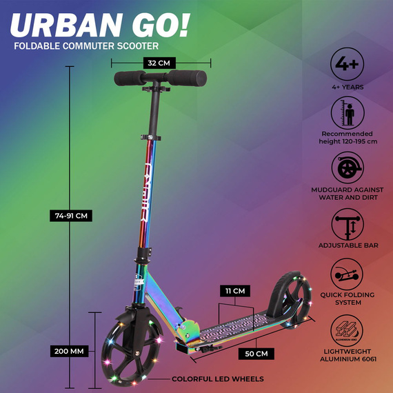 Přepravní koloběžka s velkými koly Story Urban GO! Lesklý neochromovaný LED