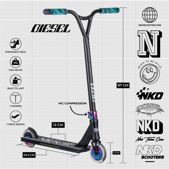 NKD Diesel Stunt Scooter Black and Rainbow 87 cm