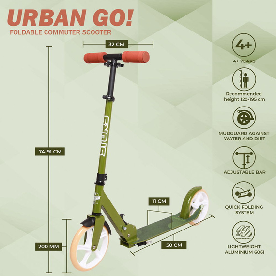 Přepravní koloběžka s velkými koly Story Urban GO! Zelená