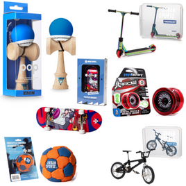 Sada Skill Toy Supreme: Kendama Krom Pop, Yoyo YoyoFactory Arrow, Footbag, Fingerboard, Finger Scoot, Finger BMX