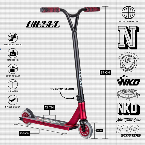 NKD Diesel Stunt Scooter Červená/černá 87 cm