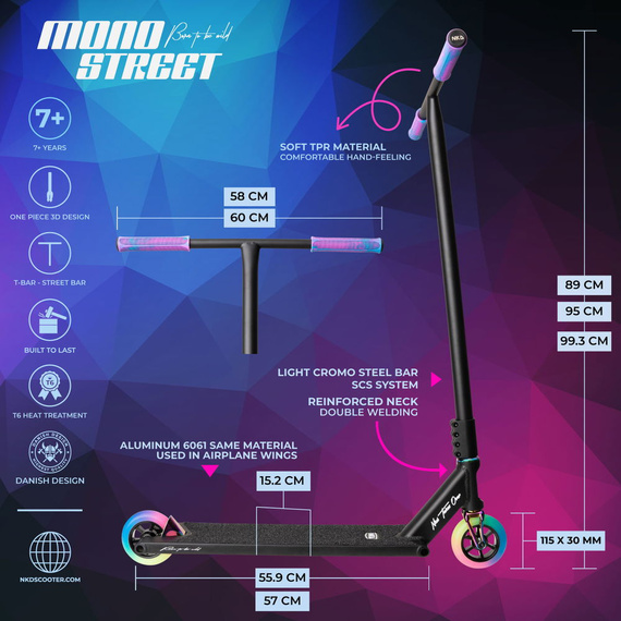 Výkonný skútr NKD Mono Black & Rainbow wys. 95 cm