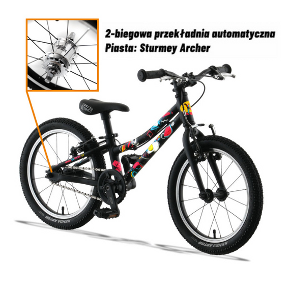 KUbikes super lehké 16S 2rychlostní dětské kolo Black Cartoon