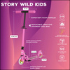 Městská koloběžka pro děti a mládež Story Wild Kids Pink LED wys. 73-85 cm