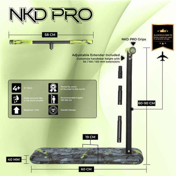 NKD PRO 7,5" Trampolína Scooter Černá a limetkově zelená wys. 60-90 cm