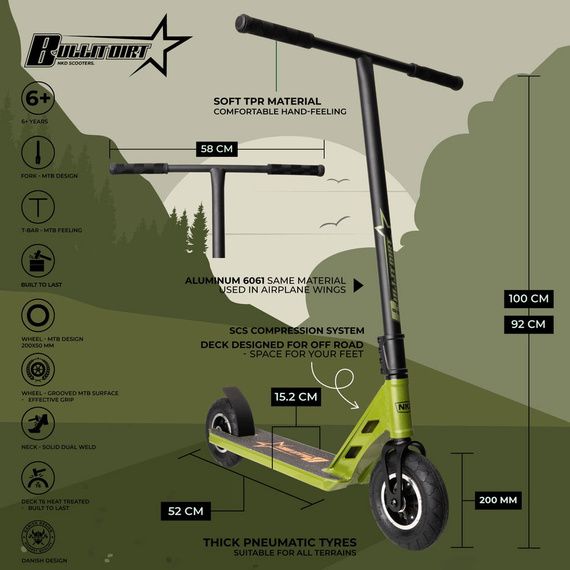 Terenowa Hulajnoga Wyczynowa NKD Bullit Dirt Scooter Army Green 100 cm