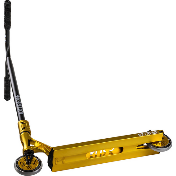 Výkonnostní koloběžka Velká hliníková lehká široká řídítka a platforma NKD Extreme Goldanodized wys. 91 cm