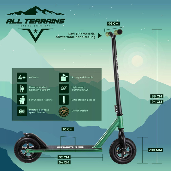 Terénní koloběžka s velkými čerpanými koly Story All Terrains Dirt Green